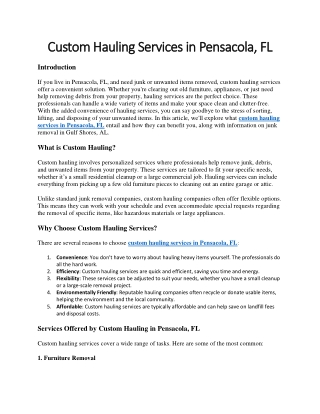 Custom Hauling Services in Pensacola, FL