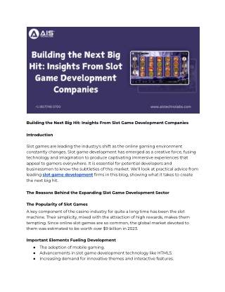 Building the Next Big Hit: Insights From Slot Game Development Companies