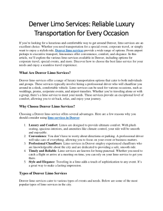 Denver Limo Services Reliable Luxury Transportation for Every Occasion