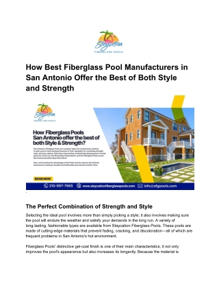 How Best Fiberglass Pool Manufacturers San Antonio Offer the Best of Both Style and Strength