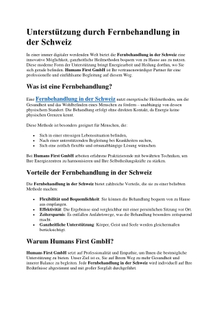 Unterstützung durch Fernbehandlung in der Schweiz