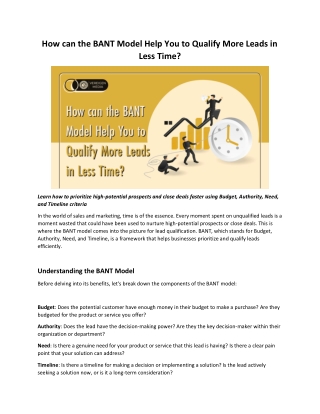 How can the BANT model help you to qualify more leads in less time