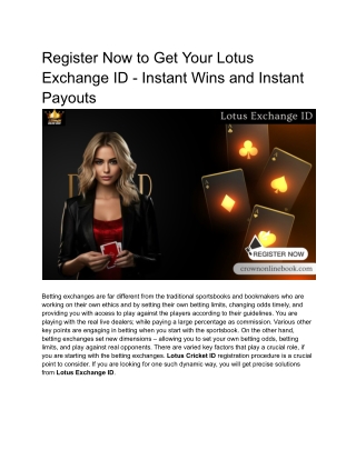 Register Now to Get Your Lotus Exchange ID - Instant Wins and Instant Payouts
