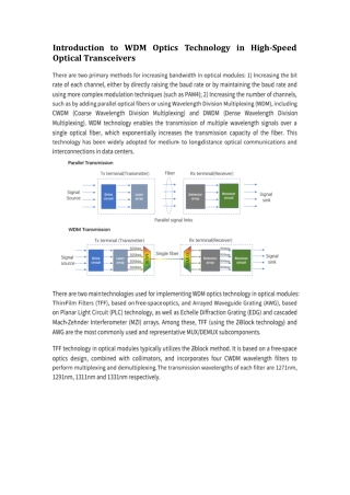 Introduction to WDM Optics Technology in High-Speed Optical Transceivers