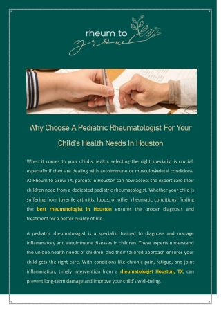 Why Choose A Pediatric Rheumatologist For Your Child's Health Needs In Houston