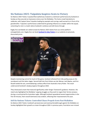 Six Nations 2025 Tuipulotu Inspires Scots to Victory