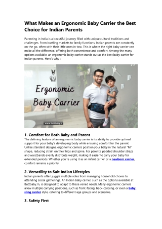 Ergonomic Baby Carriers : The Perfect Choice for Indian Parents | Buttbaby.In