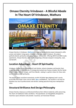 Omaxe Eternity Vrindavan - A Blissful Abode In The Heart Of Vrindavan, Mathura