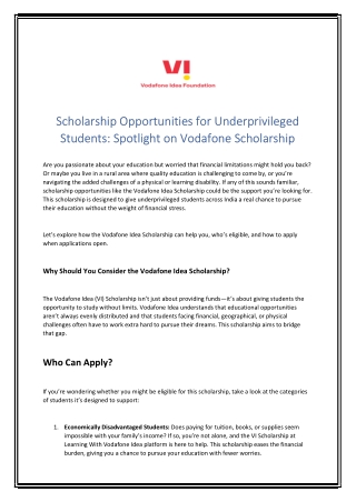 Scholarship Opportunities for Underprivileged Students Spotlight on Vodafone Scholarship