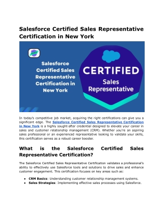 Salesforce Certified Sales Representative Certification in New York