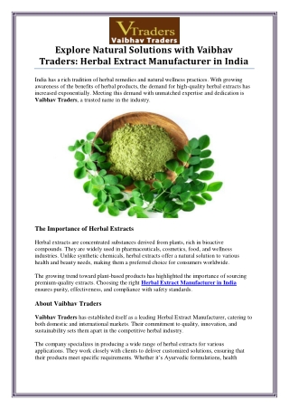 Herbal Extract Manufacturer in India by Vaibhav Traders