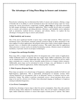 The Advantages of Using Piezo Rings in Sensors and Actuators