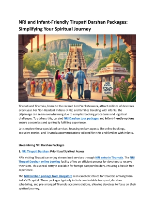 NRI and Infant-Friendly Tirupati Darshan Packages