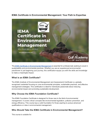 IEMA Certificate in Environmental Management: Your Path to Expertise