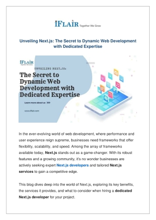 Unveiling Next.js: The Secret to Dynamic Web Development with Dedicated Expertis