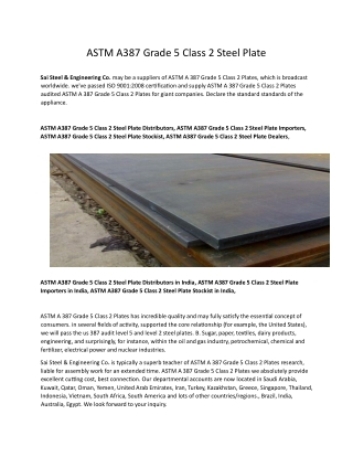 ASTM A387 Grade 5 Class 2 Steel Plate Stockists in India