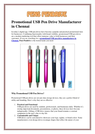 Promotional USB Pen Drive Manufacturer in Chennai