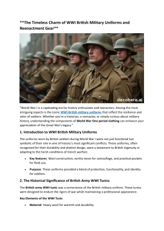 The Timeless Charm of WWI British Military Uniforms and Reenactment Gear