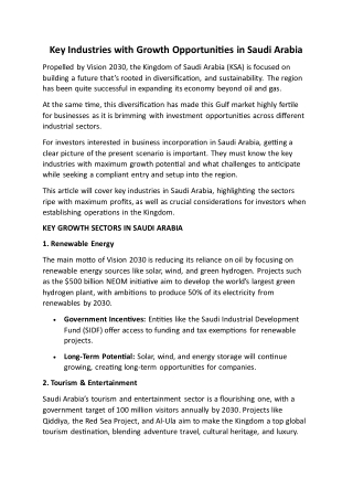 Key Industries with Growth Opportunities in Saudi Arabia