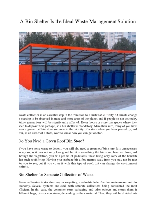 A Bin Shelter Is the Ideal Waste Management Solution