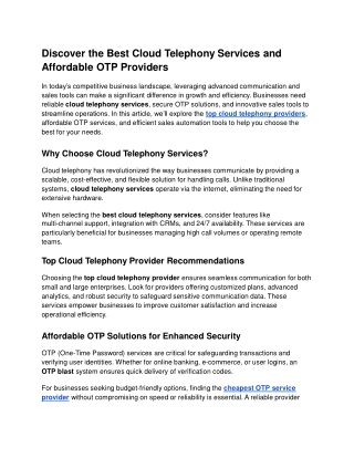 Discover the Best Cloud Telephony Services and Affordable OTP Providers