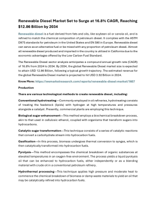 Renewable Diesel Market: A $12.86 Billion Opportunity by 2034