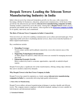 Deepak Towers - Telecom Tower Manufacturing Industry in India