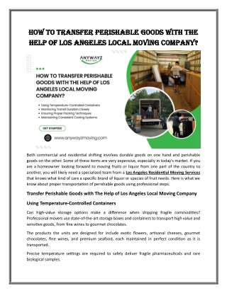 How to Transfer Perishable Goods with the Help of Los Angeles LocalMovingCompany