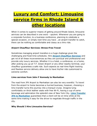 Luxury and Comfort Limousine service firms in Rhode Island & other locations