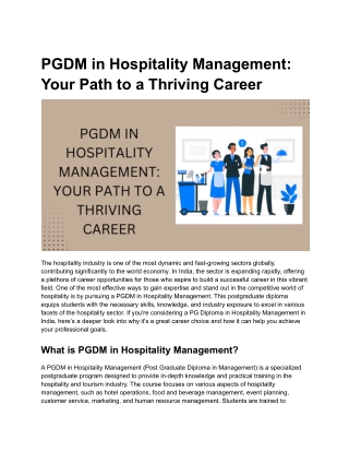 PGDM in Hospitality Management_ Your Path to a Thriving Career