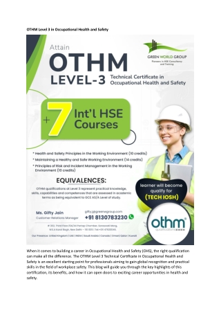 OTHM Level 3 in Occupational Health and Safety