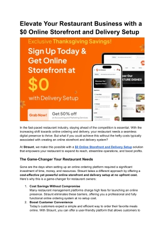 Elevate Your Restaurant Business with a $0 Online Storefront and Delivery Setup