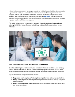 Microlearning for Compliance & ethics Training: Embrace Success, the MaxLearn Wa