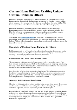 Custom Home Builder Crafting Unique Custom Homes in Ottawa