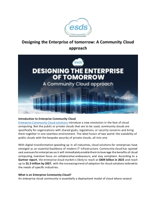 Designing the Enterprise of Tomorrow A Community Cloud approach