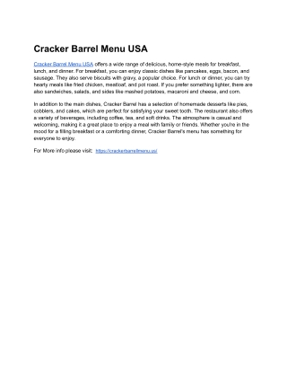 Cracker Barrel Menu USA