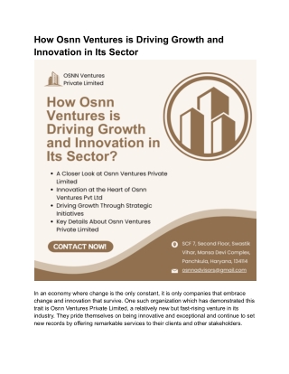 How Osnn Ventures is Driving Growth and Innovation in Its Sector