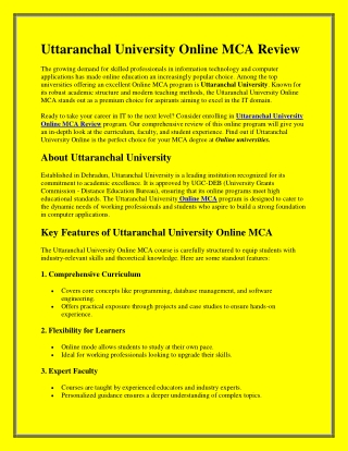 Uttaranchal University Online MCA Review