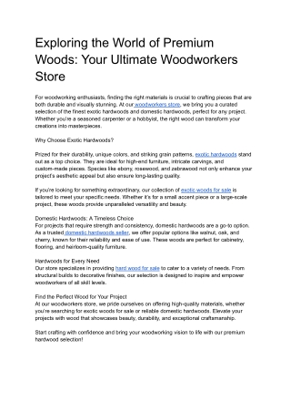 Exploring the World of Premium Woods: Your Ultimate Woodworkers Store
