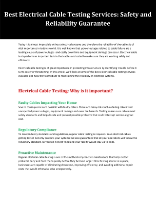 Best Electrical Cable Testing Services