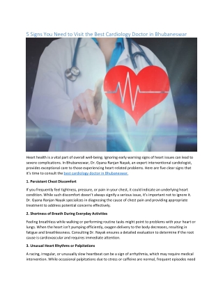 5 Signs You Need to Visit the Best Cardiology Doctor in Bhubaneswar