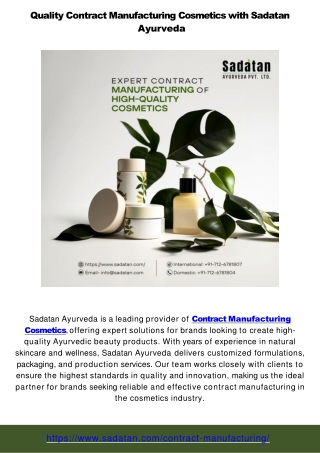 Custom Formulation and Contract Manufacturing Cosmetics by Sadatan Ayurveda