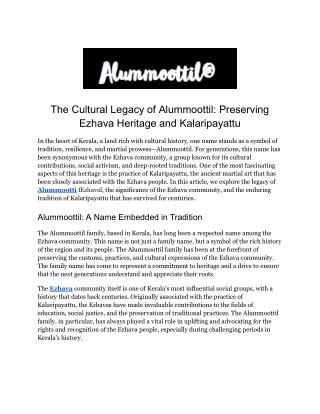 Prominent Ezhava Families | Alummoottil Legacy