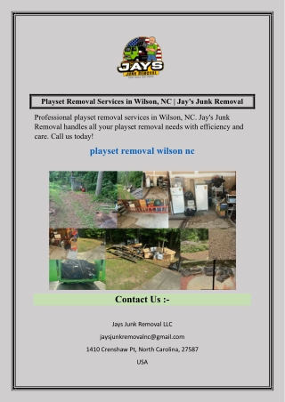 Playset Removal Services in Wilson, NC  Jay's Junk Removal
