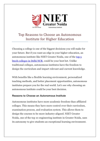 Top Reasons to Choose an Autonomous Institute for Higher Education