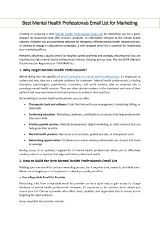 Best Mental Health Professionals Email List for Marketing