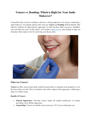 Veneers vs. Bonding: Which is Right for Your Smile Makeover?