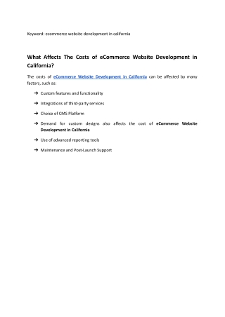 What Affects The Costs of eCommerce Website Development in California