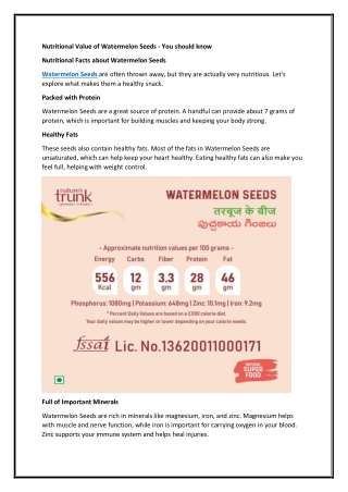 Nutritional Value of Watermelon Seeds - You should know