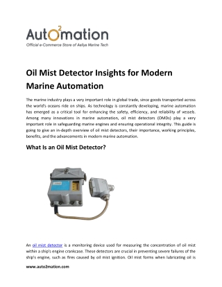 Oil Mist Detector Insights for Modern Marine Automation